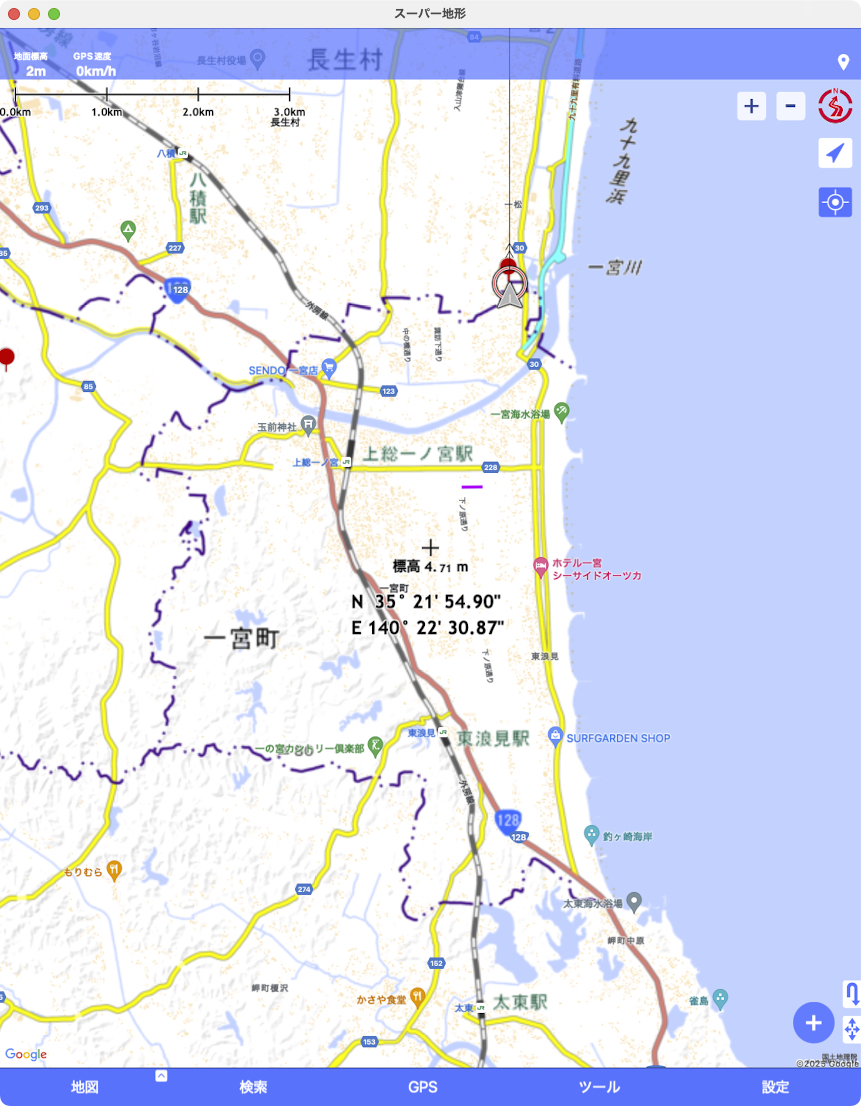 マゼンタで表示された線が作成したトラック