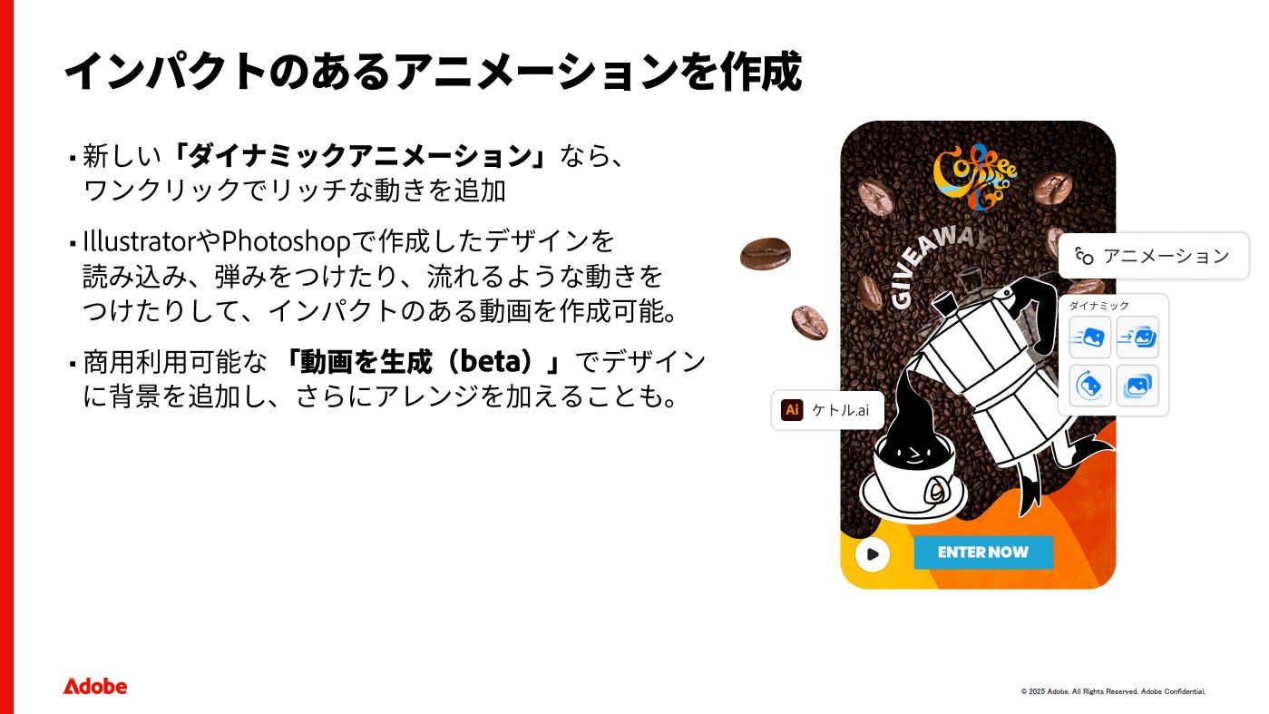 ダイナミックアニメーションは静止画にワンクリックで動きを追加できる機能