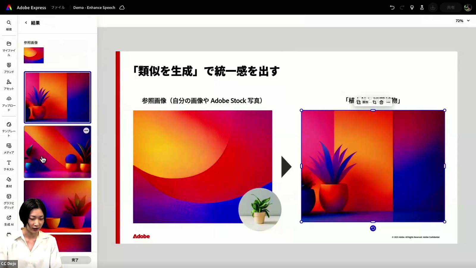類似を生成すれば、ベースとなるブランドイメージに対して、異なるスタイルの画像を適度に類似したイメージに変換してくれる