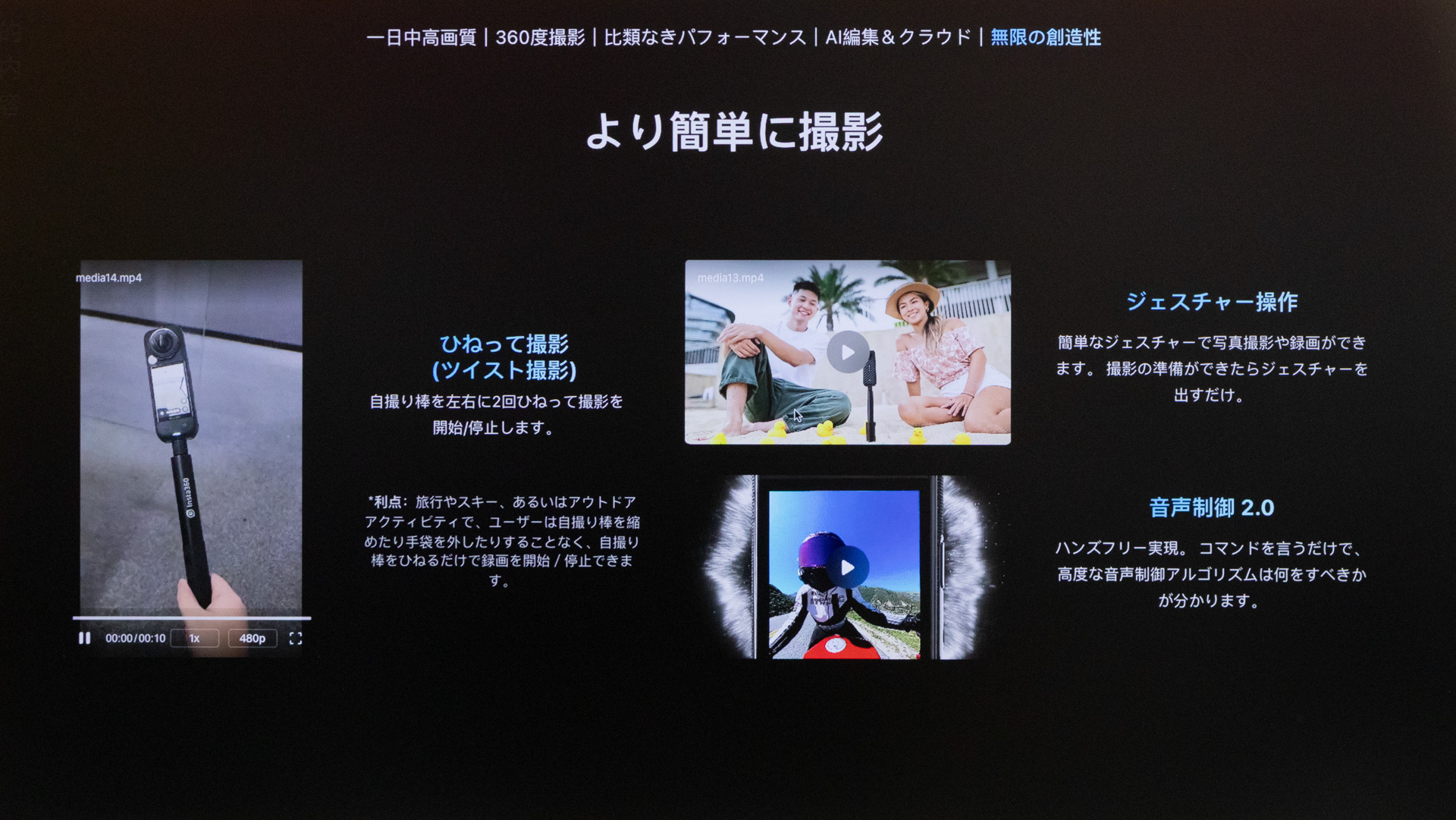 2回ツイストすると録画操作ができるようになった。自撮り棒に付けた際に伸ばしたまま操作できる