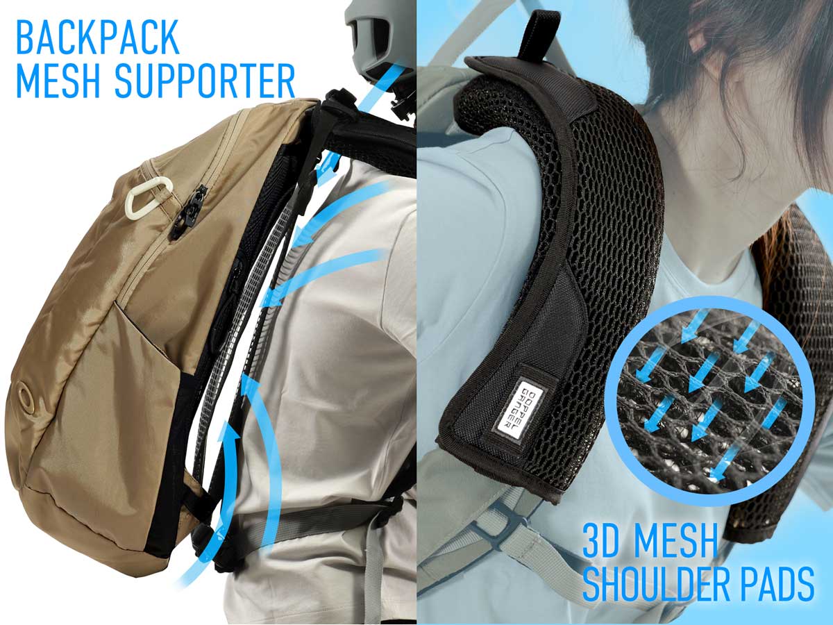 左から「背中蒸れんゾ DBT617-BK」「3Dメッシュショルダーパッド DBT642-BK」