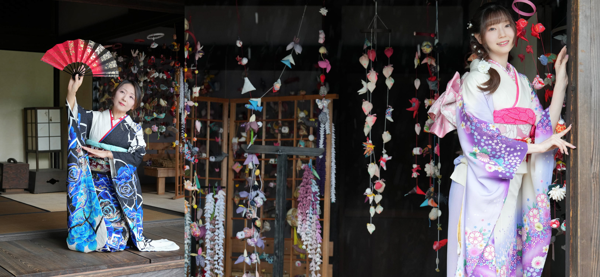 （左）錦照会 三代目家元 錦生裕照さん（右）蒼井めるだ　麻生藩家老屋敷記念館にて