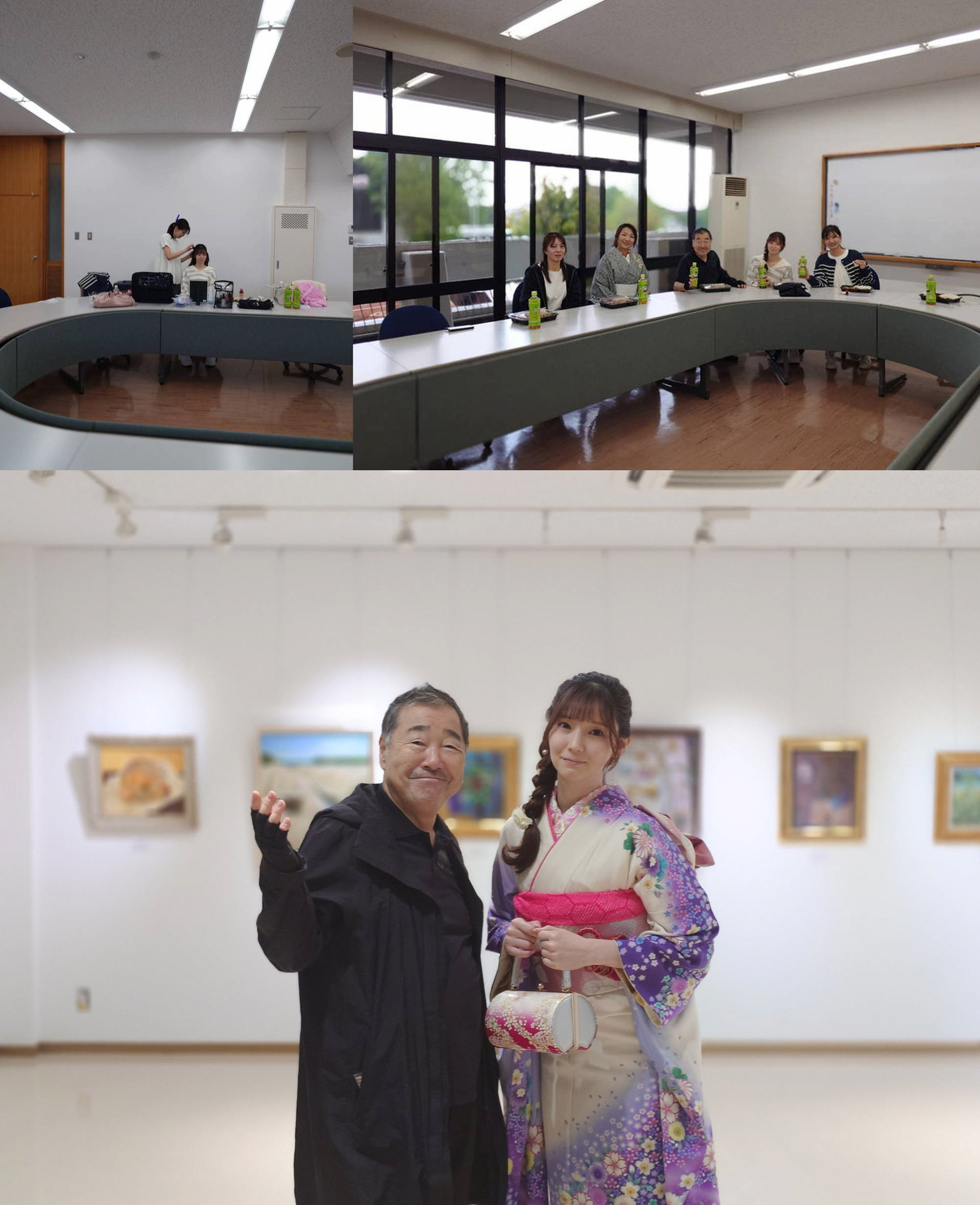 参加者が到着する前にヘアメイク、昼食、着付けをして用意。着付けが完了しためるだちゃんと記念写真