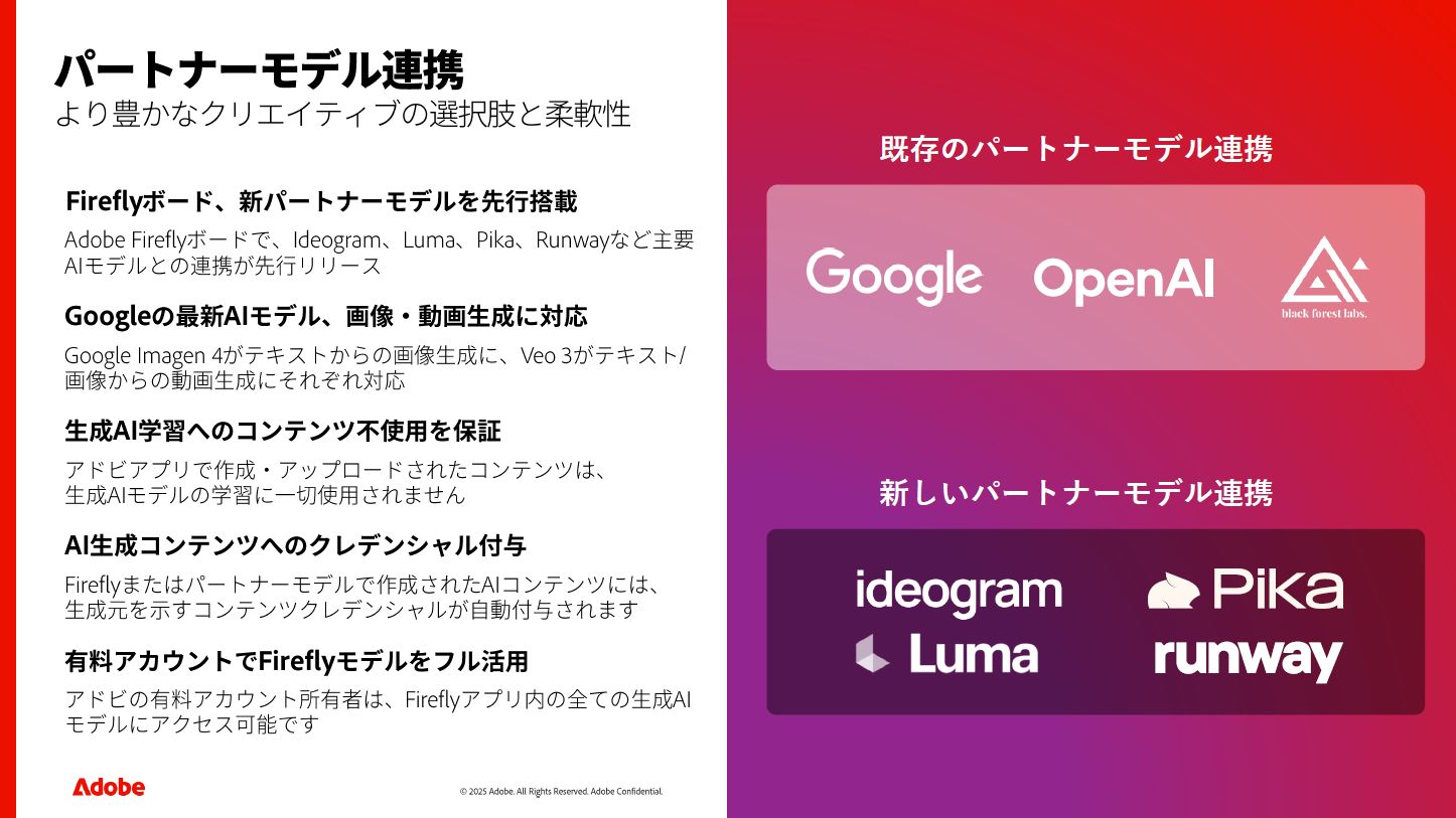 複数のパートナーが追加され、ツールを行き来せずに複数の生成AIモデルを利用できる