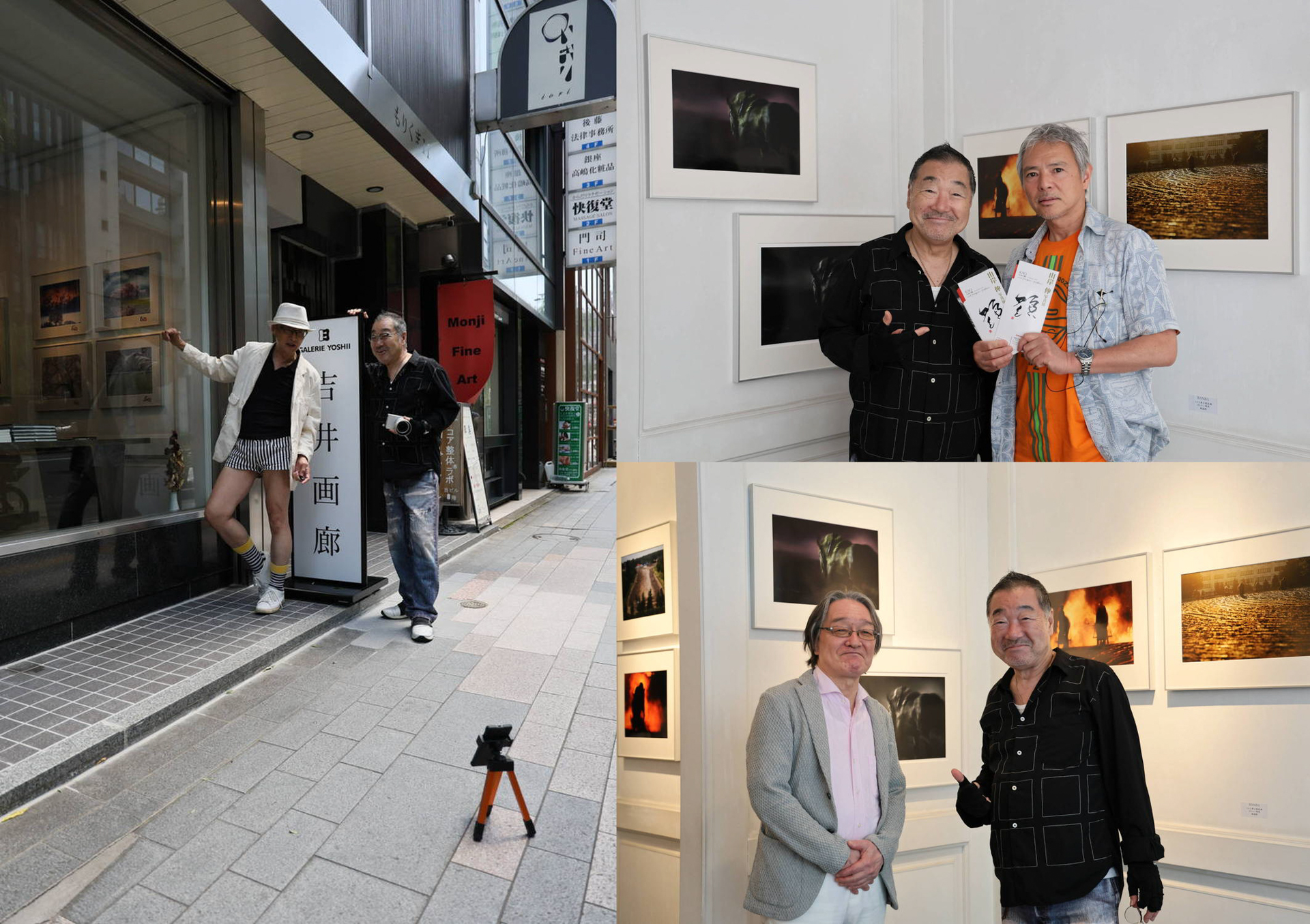 （左）スマホの自撮りでとても楽しい写真を撮る加藤隆一さん（右上）モーターマガジン社の森田浩一郎さん（右下）CAPA元編集長の石田さん