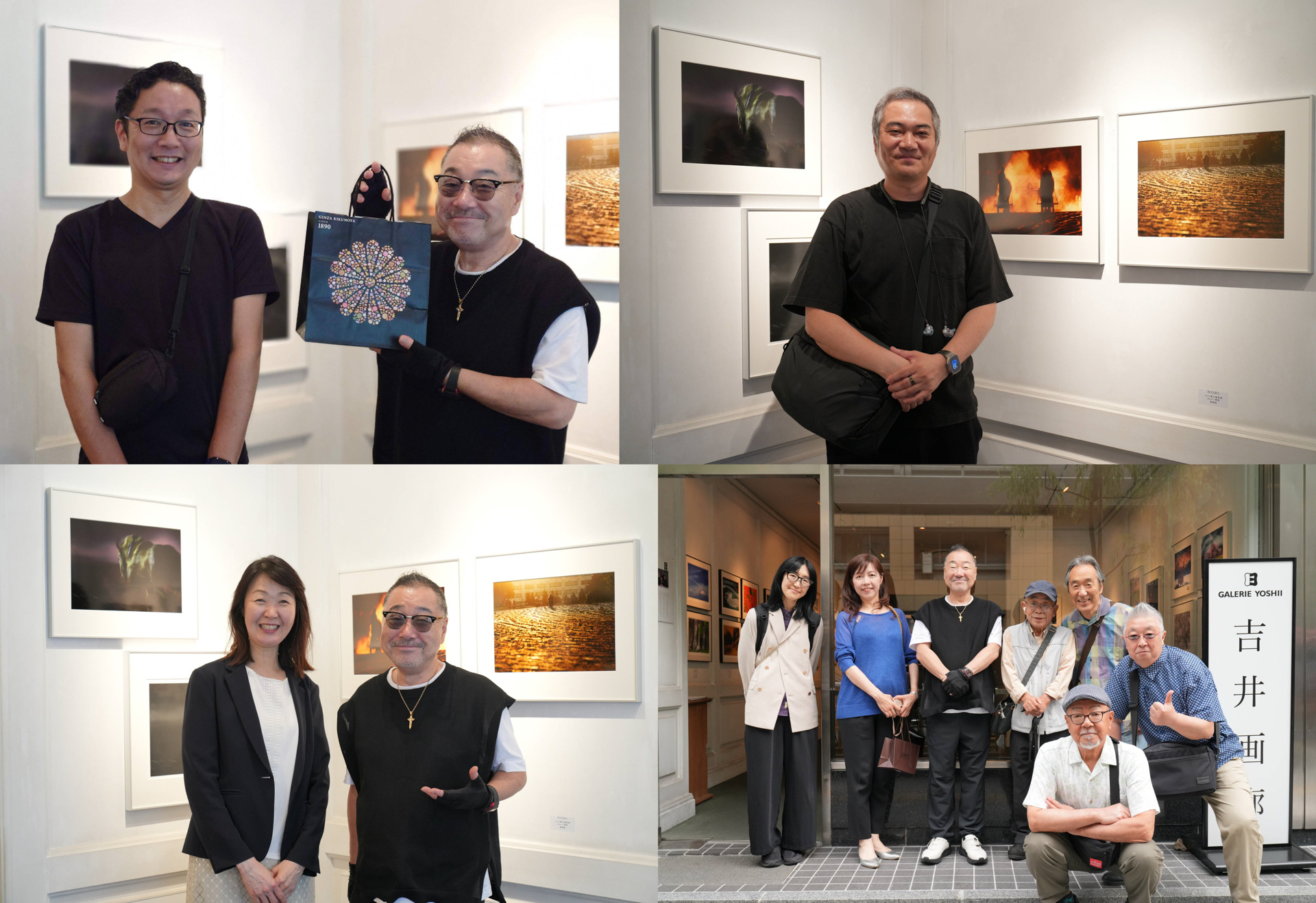 （左上）ずっと私をサポートしてくれている写真家の西尾豪さん（右上）写真家の中西学さん（左下）元キヤノンの土田さん（右下）左からニコンの相川さん、人気写真家の喜多規子さん、本橋さん、スポーツ写真界のレジェンド 薬師洋行さん、元オリンパスの早川さん、写真家の山口一彦さん