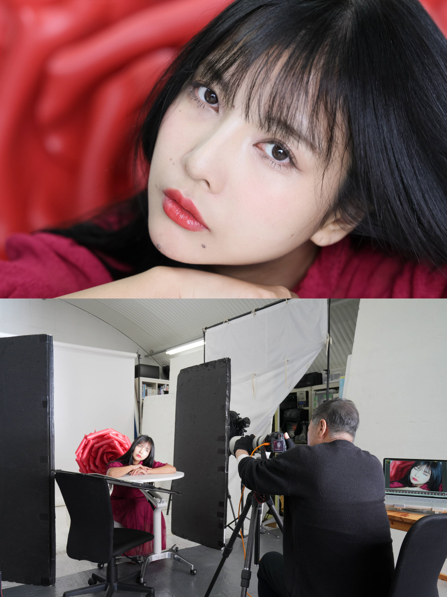 造花を被写体の背後に設置、前に置いて前ボケとして使うことも