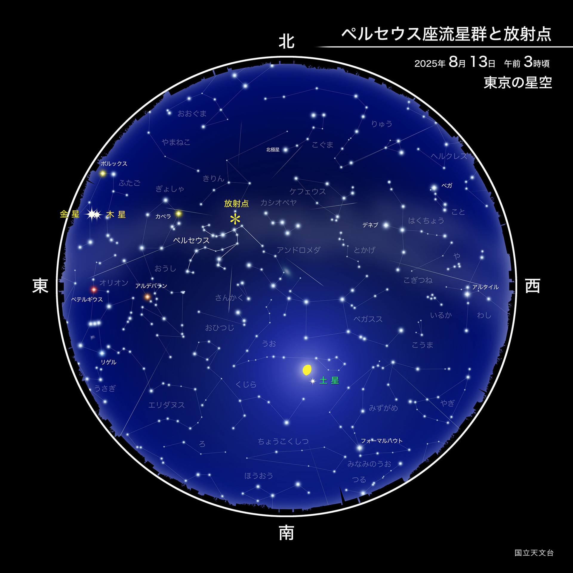 8月13日（水）の東京の星空／<a href="https://www.nao.ac.jp/astro/sky/2025/08-topics04.html">国立天文台のホームページ</a>より