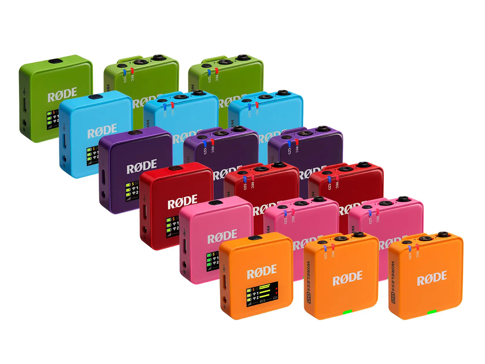 8月19日に発売されたワイヤレス ゴー（第3世代）。上からグリーン、ブルー、パープル、レッド、ピンク、オレンジ