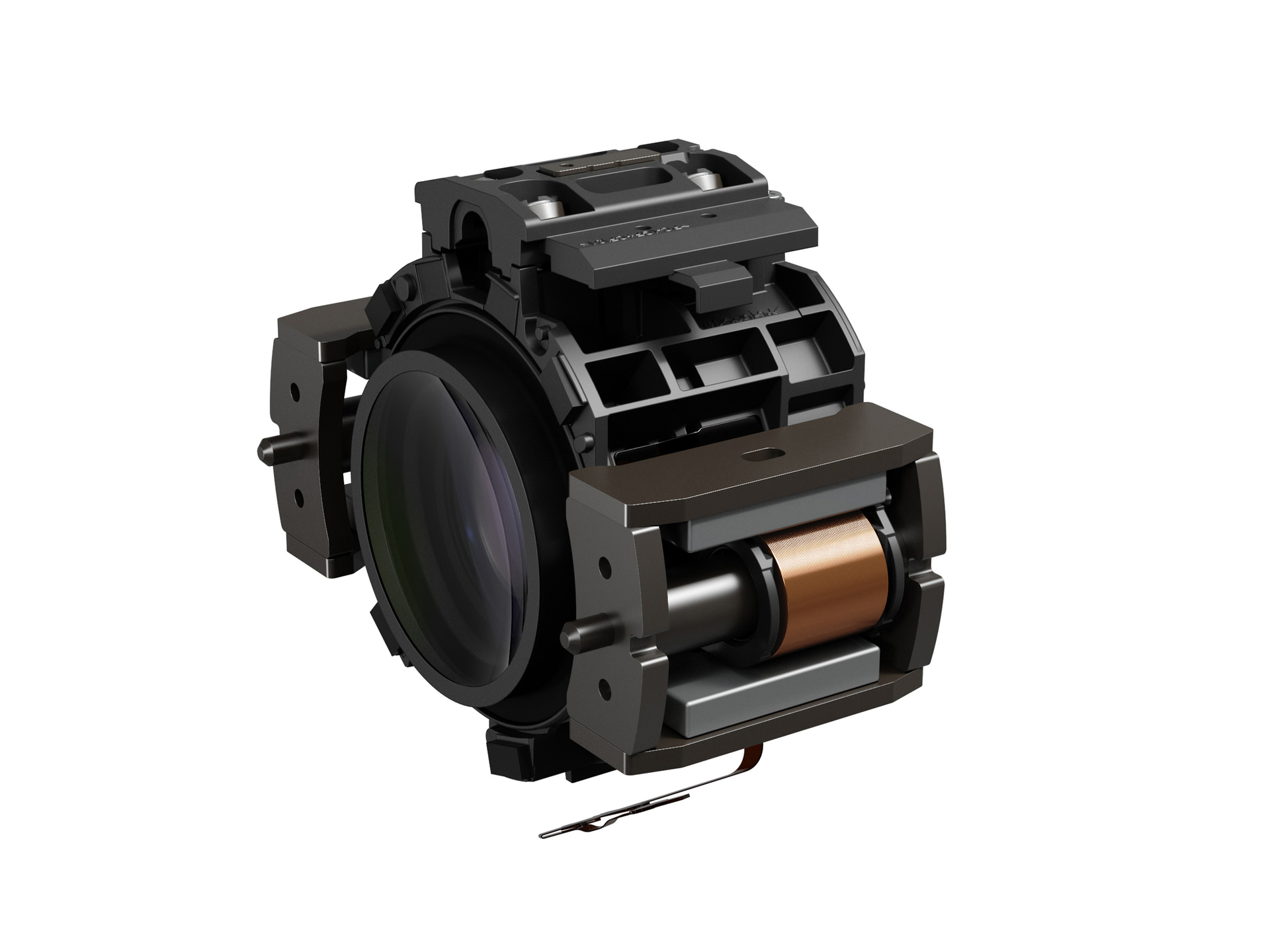 レンズユニットを高速に駆動するVCMモジュールを搭載している。VCM（ボイスコイルモーター）とは、電磁力を利用してコイルを動かすアクチュエーターのこと。4枚のフォーカスレンズユニットを高速に駆動させる