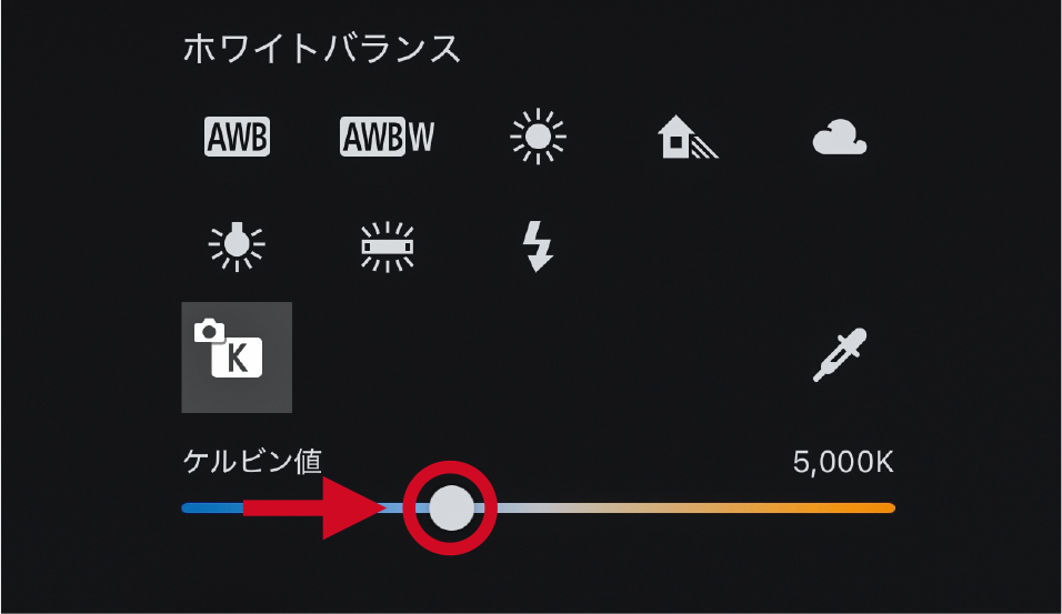 肌を健康的に見せるためWBを少しアンバーへ。ただし、背景が黄色くなりすぎないようバランスを見よう
