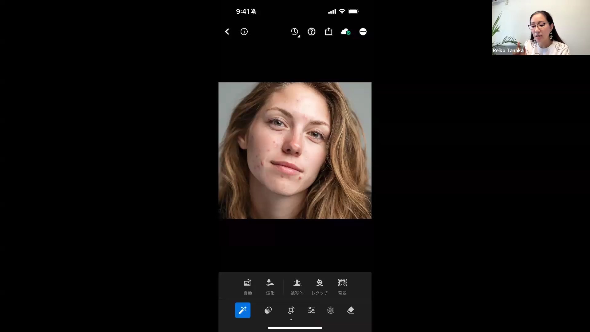 傷補正（画面は「しみ」だが傷補正という名称になる）の結果