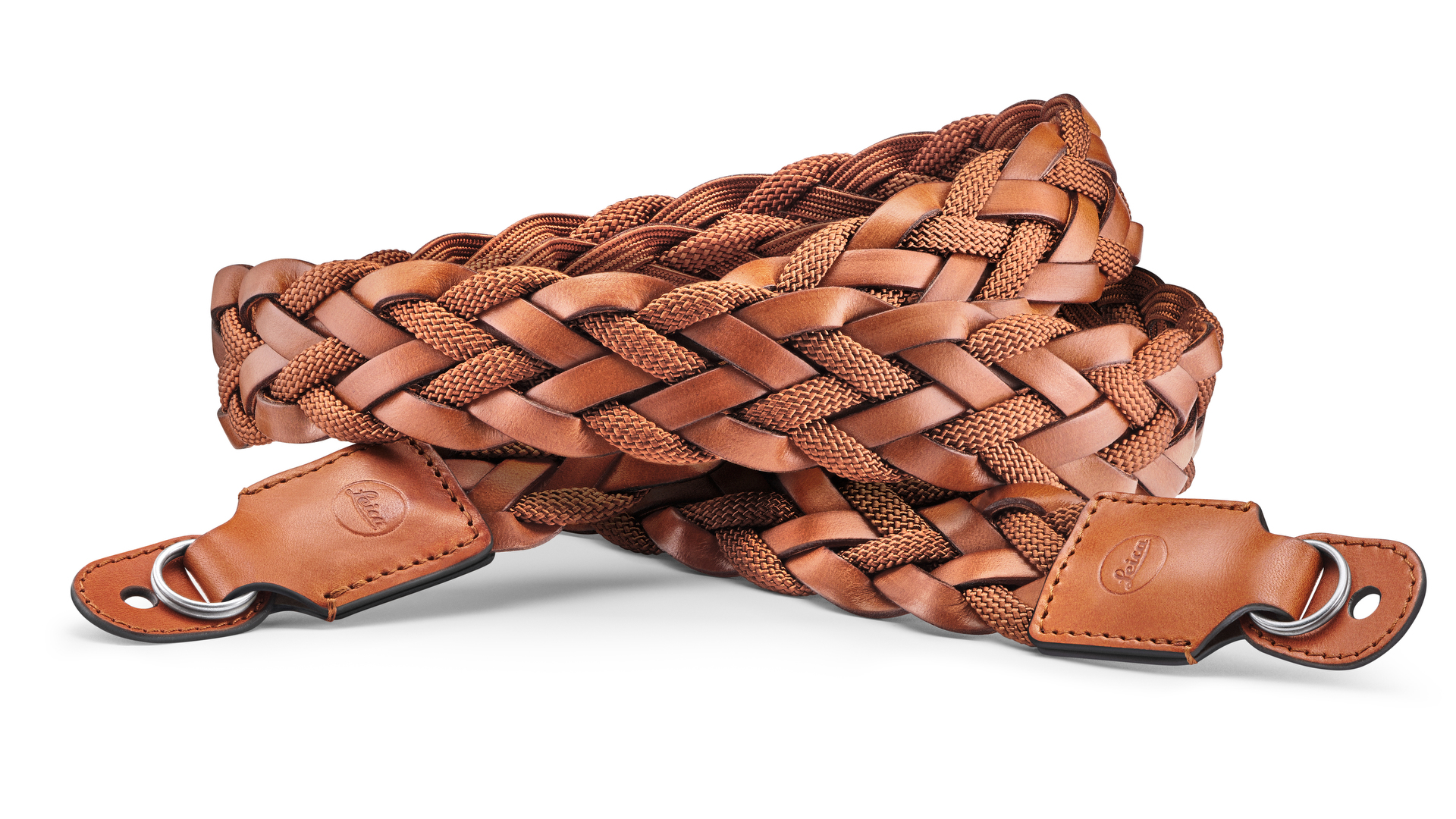 キャリングストラップ 平編みレーヨン&レザーコニャック（直販価格：2万6,400円）