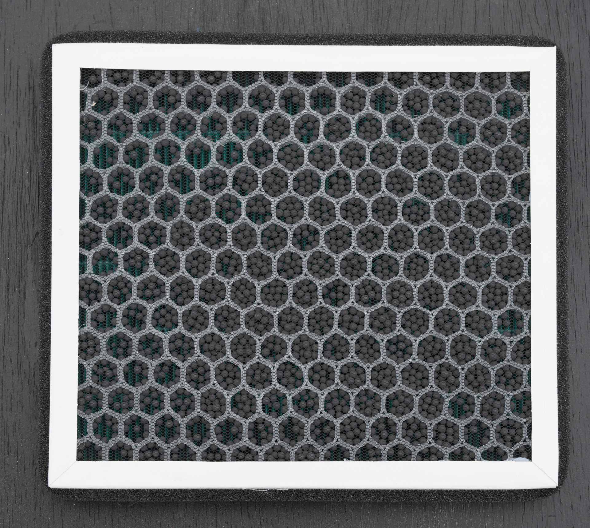 フィルター裏面。活性炭の顆粒が入っている