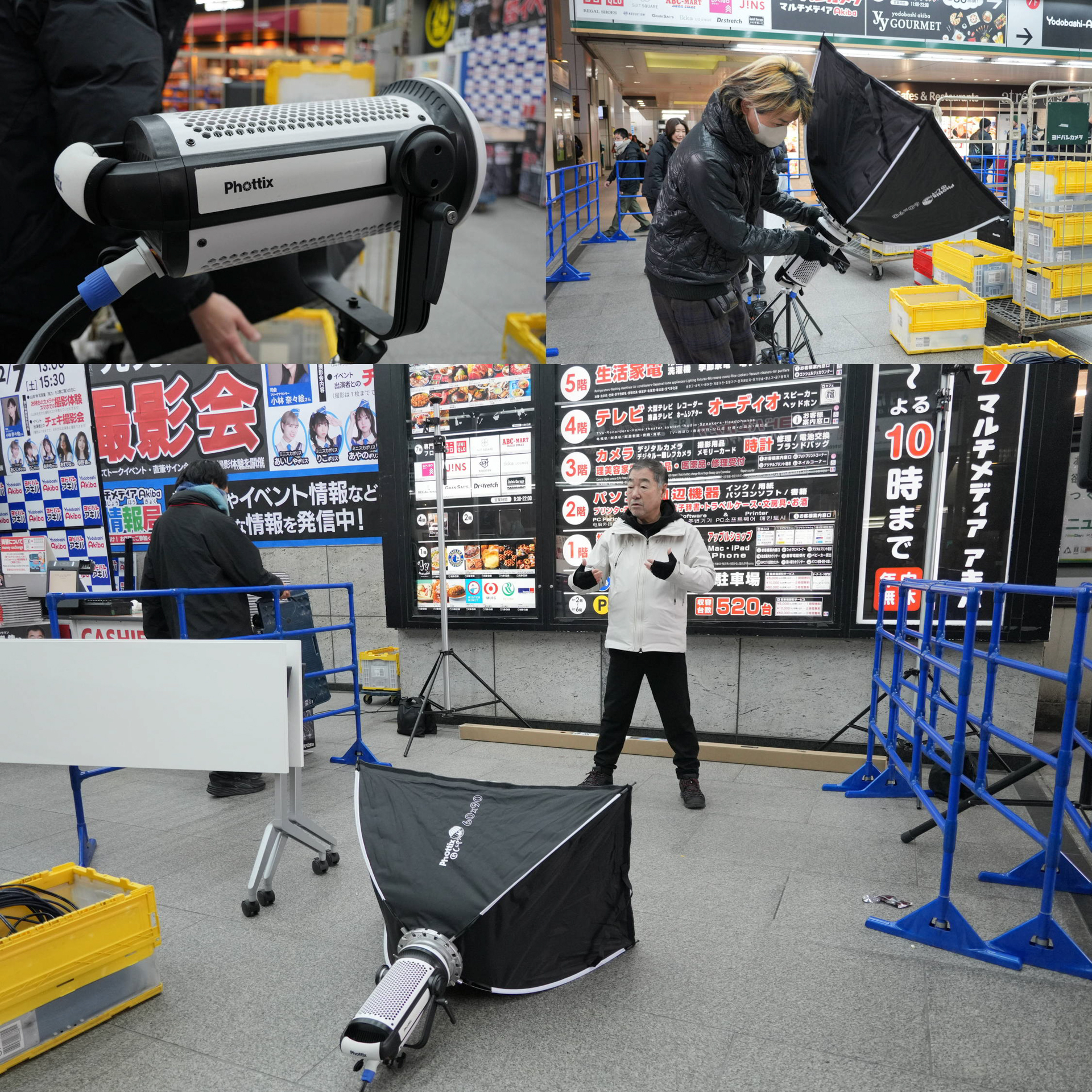 OB達も手伝いに来てくれてセッティング、今回はPhottixのLEDライトを使用