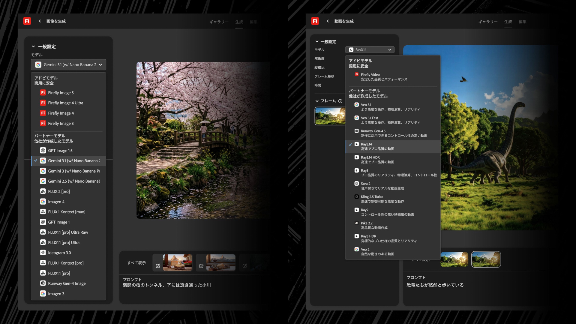 パートナーモデルは、Fireflyの各種操作の中で他のモデルを選ぶように選ぶことができる