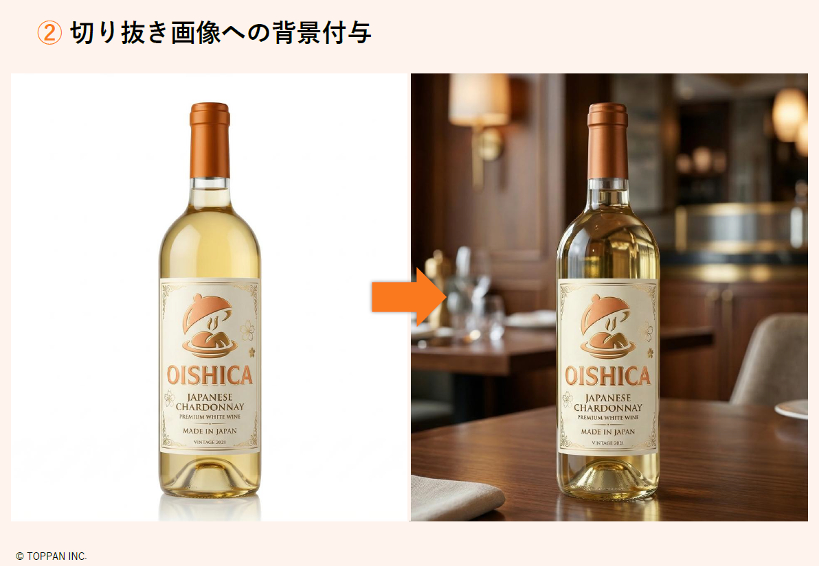 背景を作成した場合、透明なボトルに背景がきちんと透過している