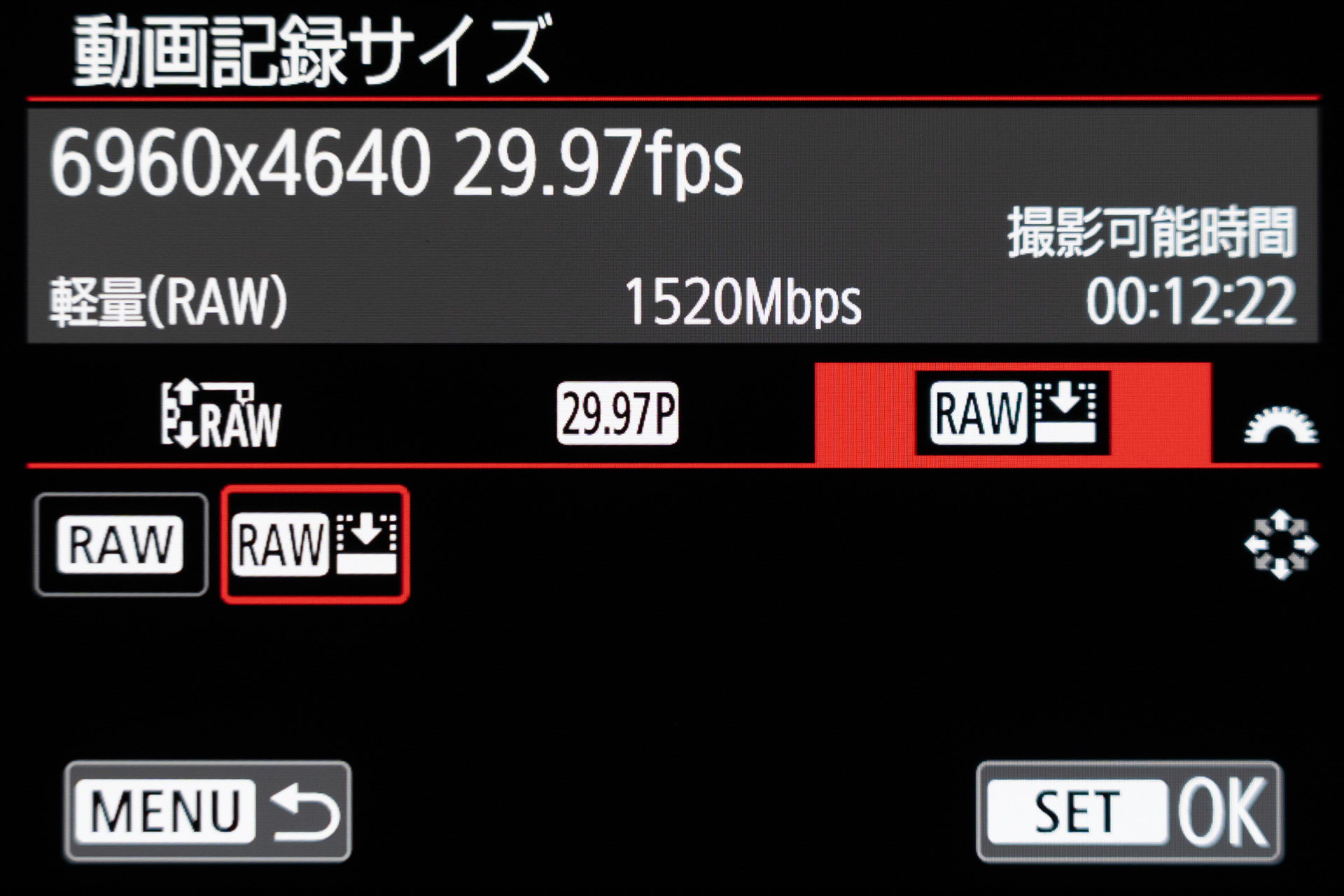 ビットレートの低いRAWも選べる