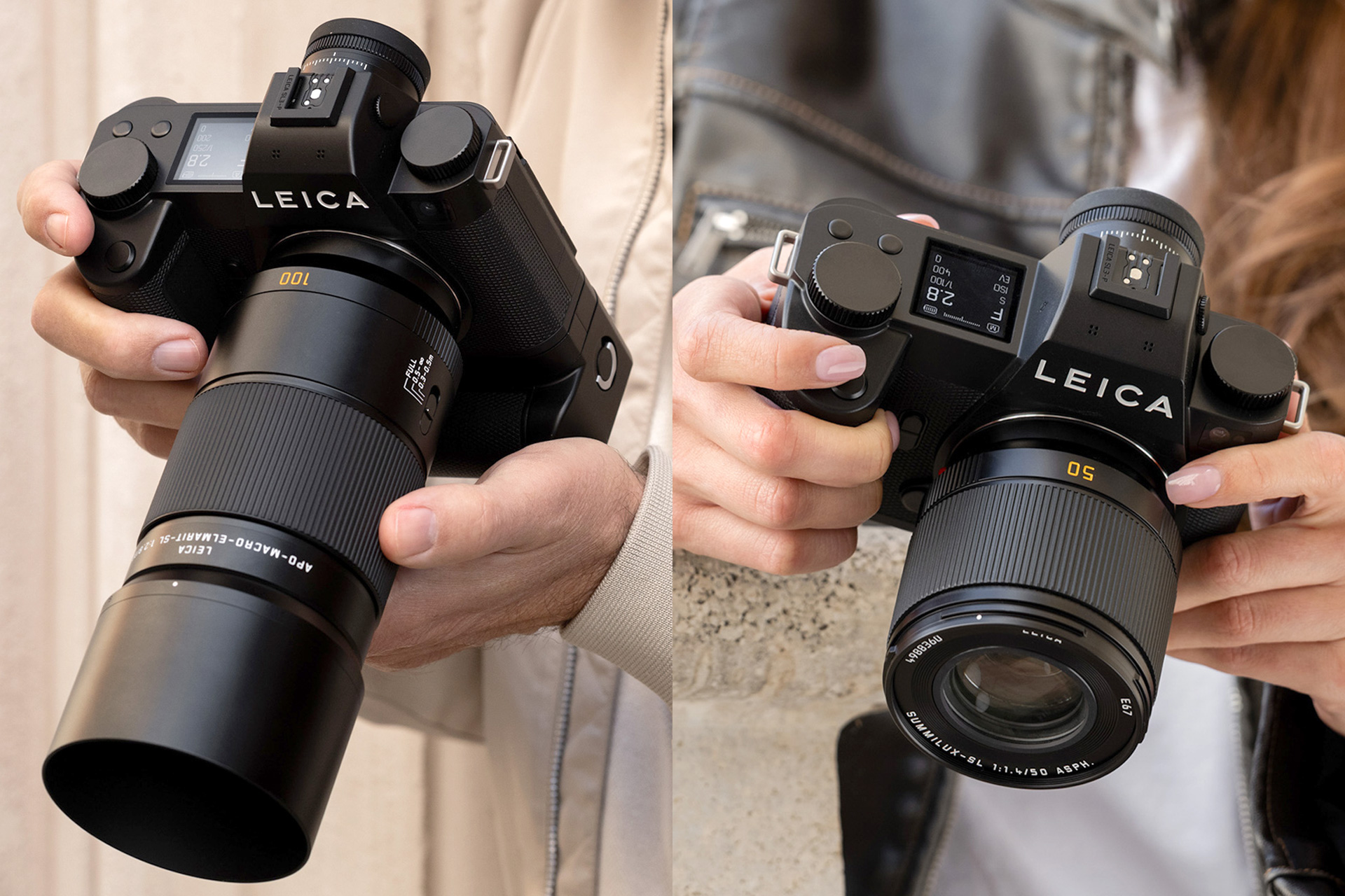 「ライカ アポ・マクロ・エルマリートSL f2.8/100」（左）と「ライカ ズミルックスSL f1.4/50 ASPH.」（右）