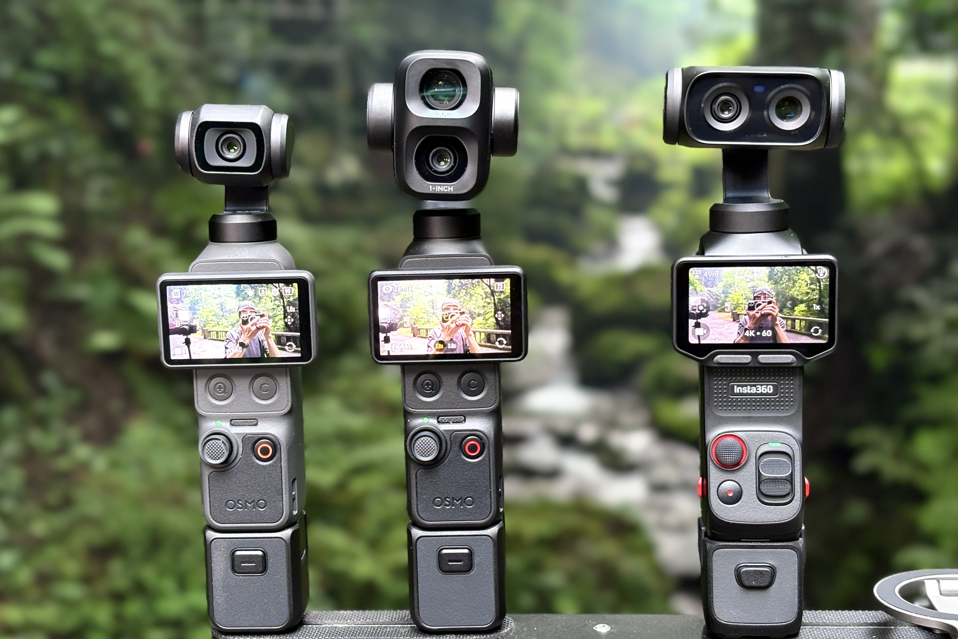 左からOsmo Pocket 4、Osmo Pocket 4P、Insta360 Luna Ultra