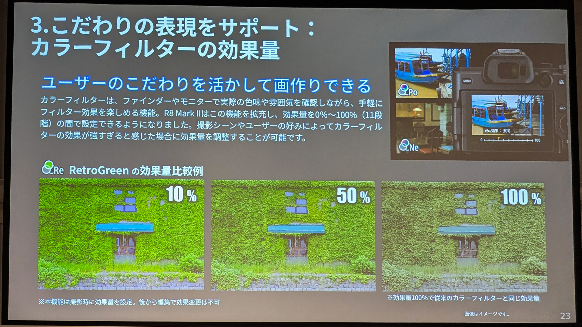 カラーフィルターは効き具合を11段階で設定可能になった