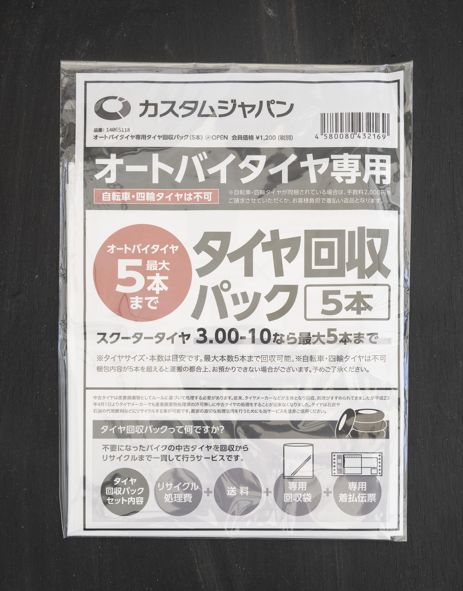 タイヤ回収パックのパッケージ