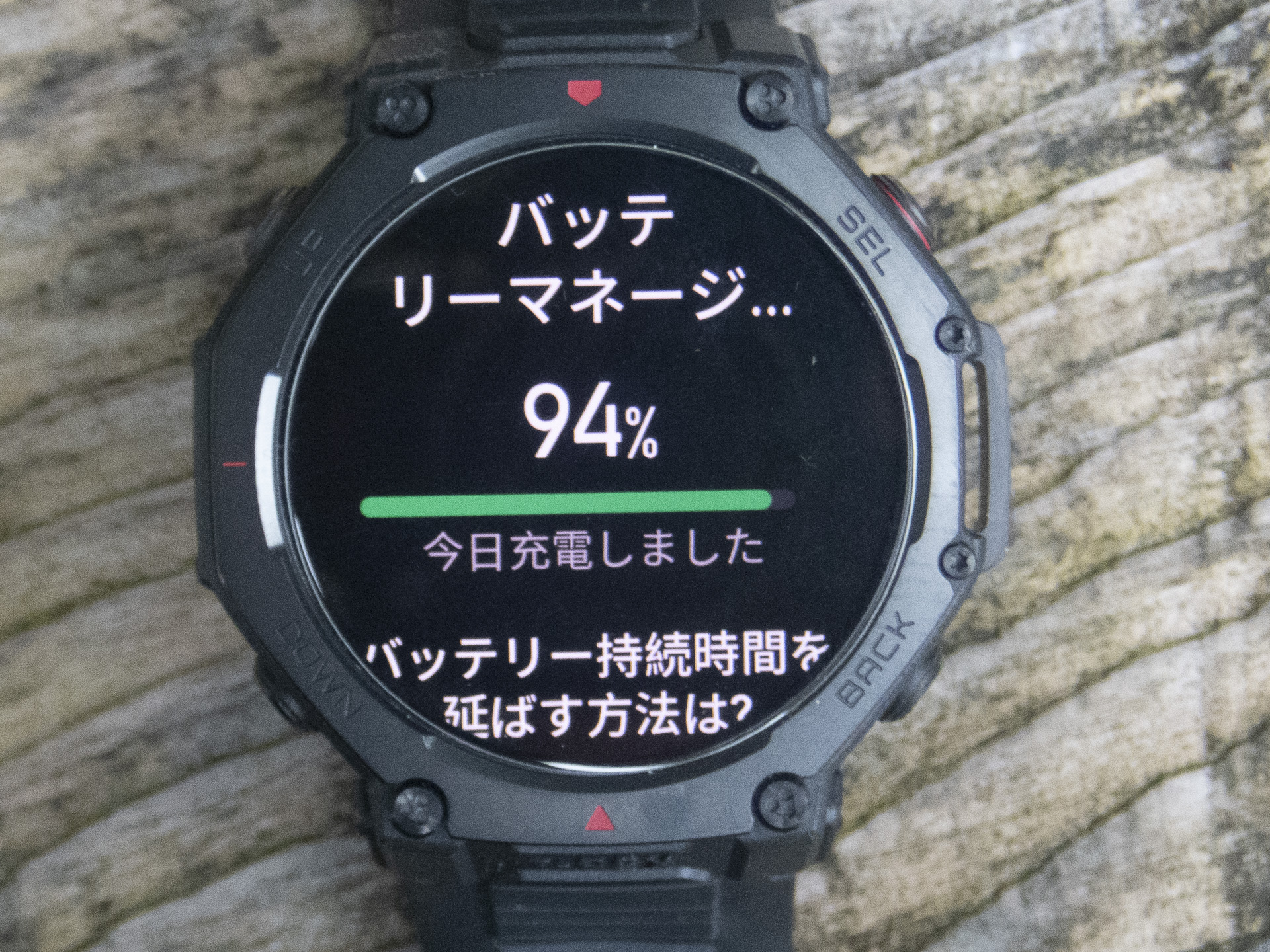T-Rex 3 Proのバッテリー残量は100％から94％へ（消費はわずか6％！）