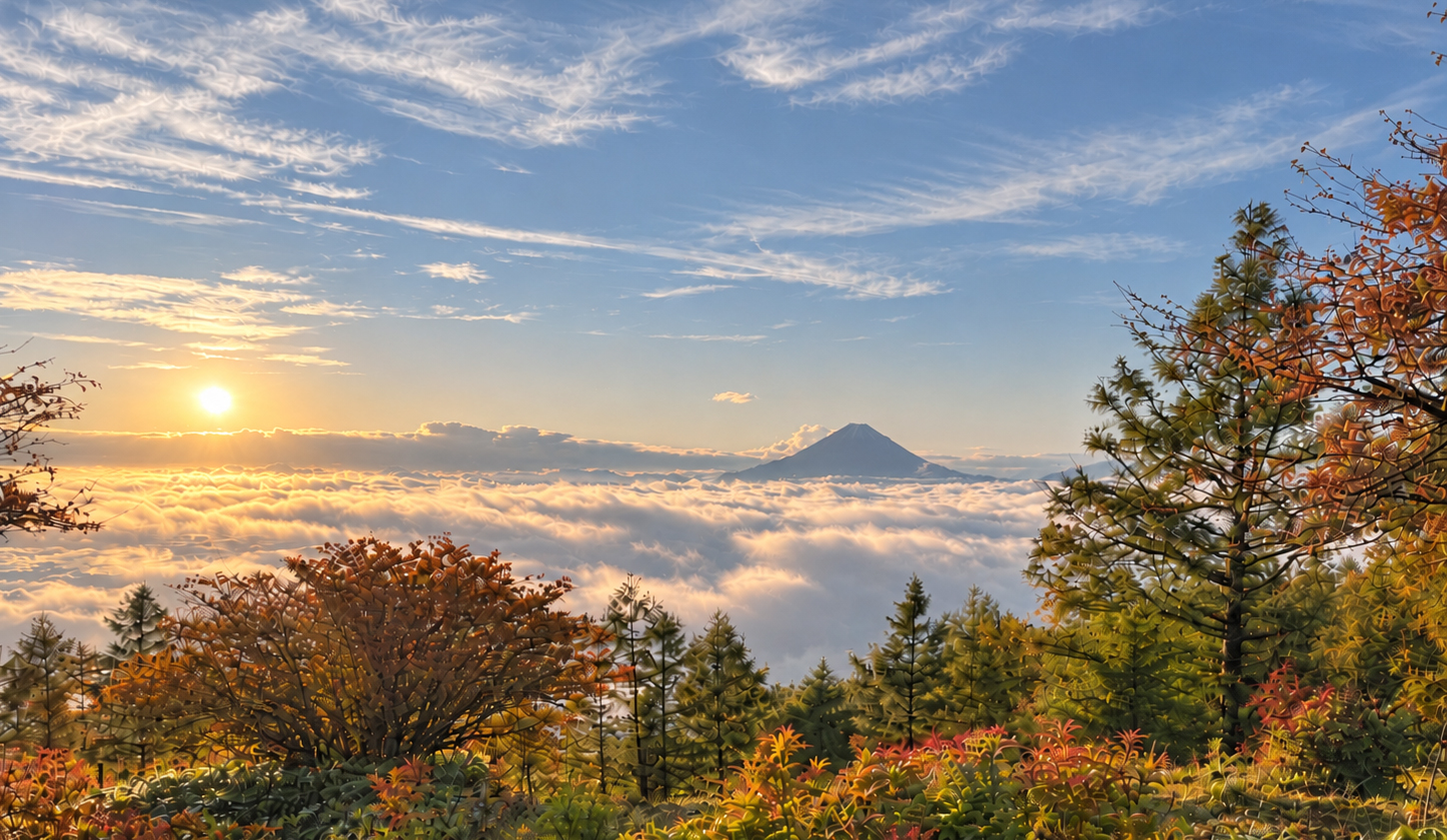 富士山と雲海を望む秋の甘利山