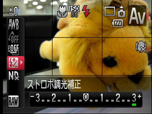 <b>調光補正は、ファンクション画面からもバーグラフを見ながら行なえる</b>