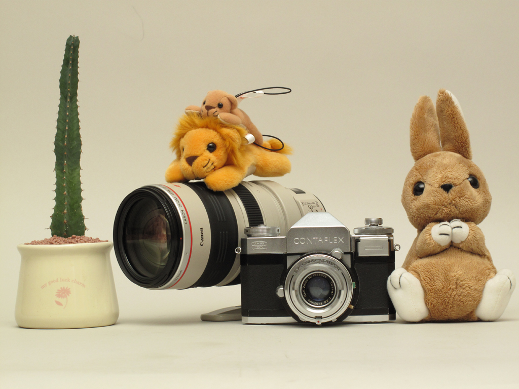 <b>270EXをバウンス（90度）。コンパクトデジタルカメラで撮影したとは思えない仕上がりだ。金属の質感もよく伝わるし、“CONTAFLEX”の文字もしっかり写った。なお、画面がやや色被りしているのは、蛍光灯の影響だ。こうした場合、レタッチで補正するとよい。</b>