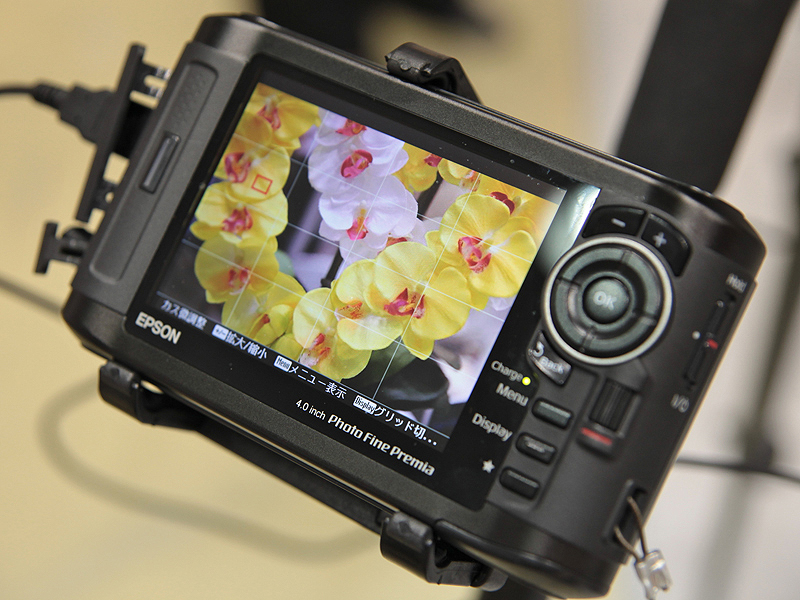 <b>P-7000でライブビュー表示を行なっているところ。グリッドも表示可能</b>