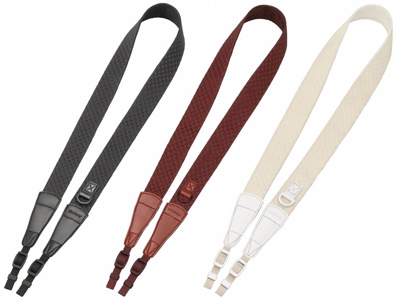 <b>ショルダーストラップ「STP-XS2AM」。左からブラック、ブラウン、ホワイト</b>