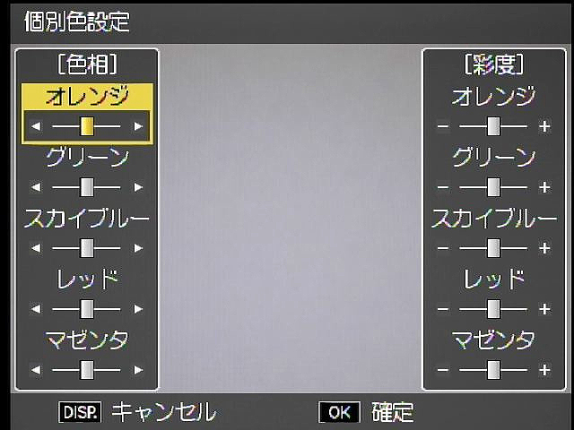 <b>各色に対して、色相と彩度を5段階で設定可能な「個別色設定」</b>