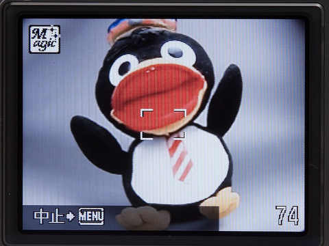 <b>マジックフィルターのフィッシュアイを選ぶと、リアルタイムで画面が変化する。戻るときはMENUボタンを押す。ほかのボタンは受け付けなくなるので、設定変更はできない</b>