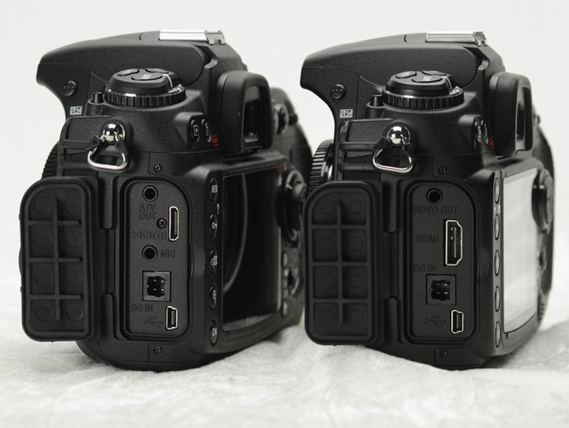 <b>HDMI出力端子はD300（右）のType Aから、D300S（左）ではHDMIミニ端子へと変更された</b>