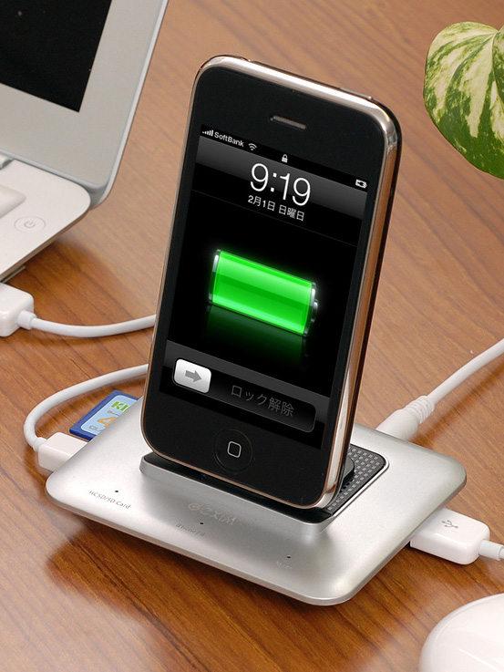<b>Dock StationとiPhoneを接続したところ</b>