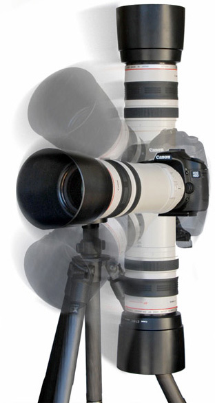 <b>ジンバル雲台としての使用例。400mm F4などのレンズに対応する</b>
