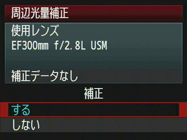 <b>初期型のEF 300mm F2.8 L USMのように古いレンズは補正データがないので補正できない。DPPでも不可</b>