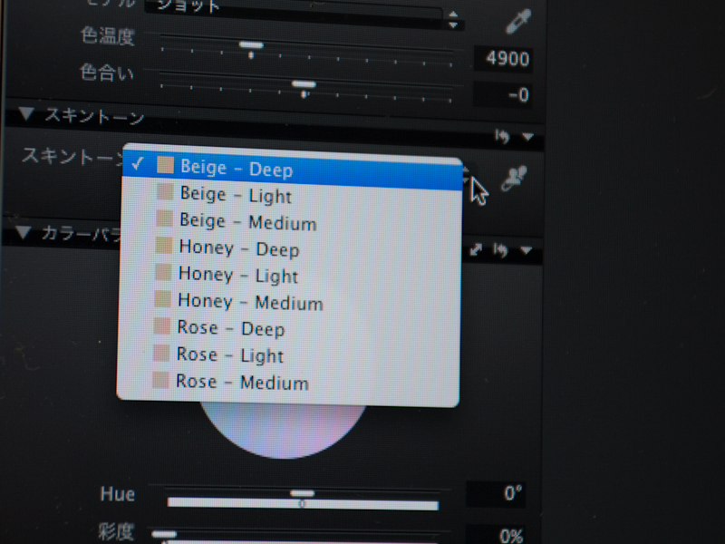 <b>スキントーン調整のプリセット</b>