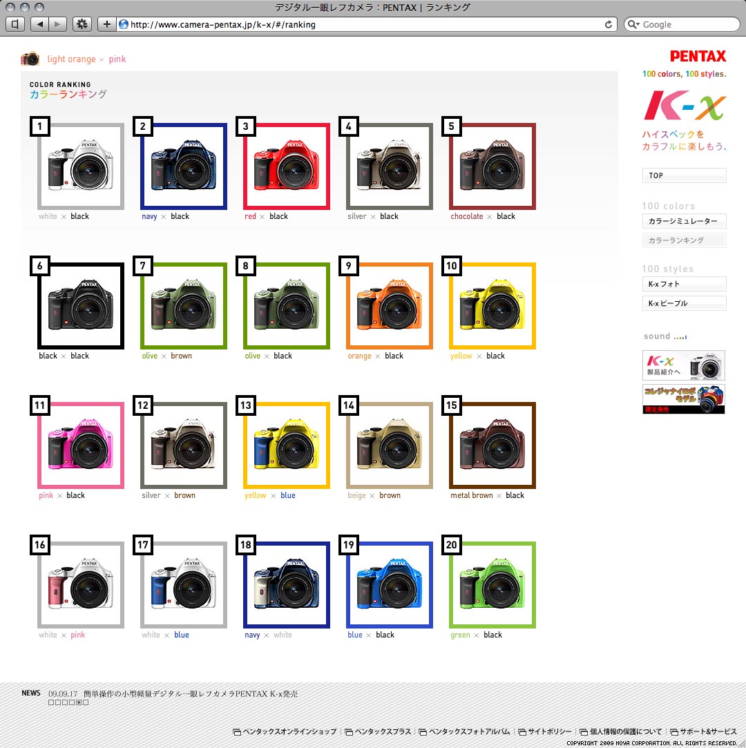 <b>10月26日現在のカラーランキング。1位：ホワイト×ブラック、2位：ネイビー×ブラック、3位：レッド×ブラック、4位：シルバー×ブラック、5位：チョコレート×ブラック</b>