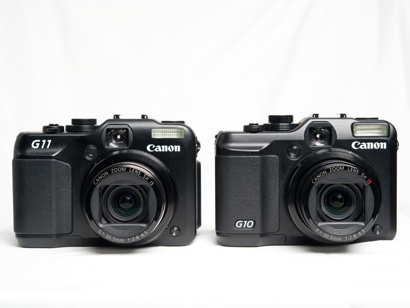 <b>G11のボディサイズは幅112.1×高さ76.2×奥行き48.3mmで、重さは335g。これに対し、前モデルとなるG10は、幅109.1×高さ77.7×奥行き45.9mmで、350g。高さを除けば、わずかにボディサイズは大きくなっており、重さは軽くなっている</b>