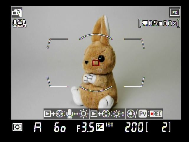 <b>ライブビュー表示。左からFX、1.2×、DX、5：4</b>