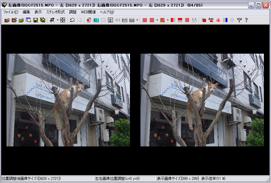 <b>ステレオフォトメーカーの操作画面を開いたところ。FinePix REAL 3D W1の撮影データMPOファイルをドラッグ&amp;ドロップするだけで、左右画像を並べて表示される</b>