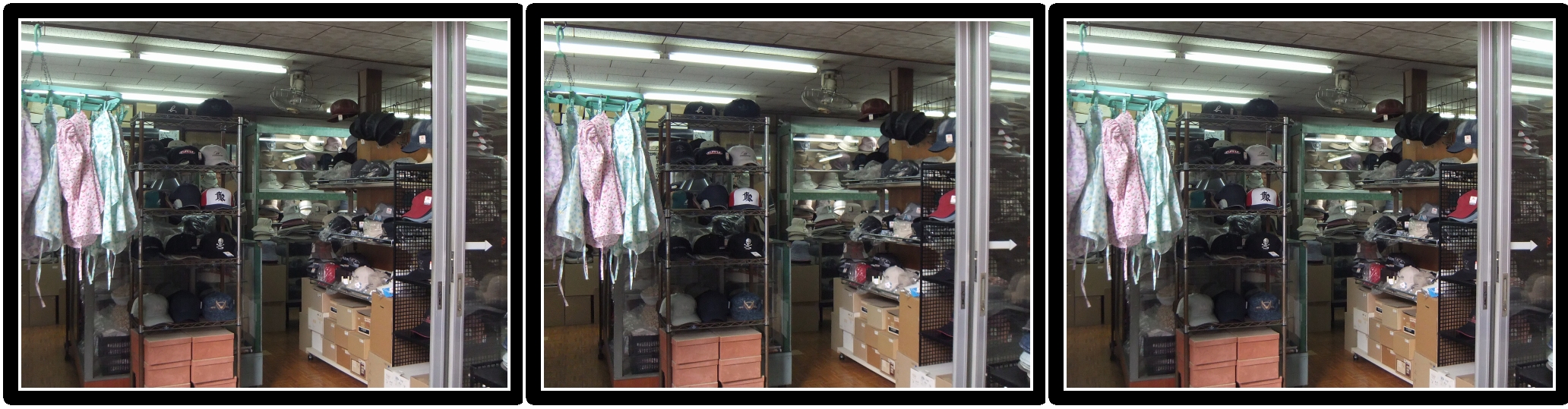 <b>昔ながらの帽子屋さんの店先。これも3D写真で撮ると、平面では分からない奥行きが表現できて大変に面白い。まさに店内を満たす空気感までがリアルに感じられる。丸亀市</b>