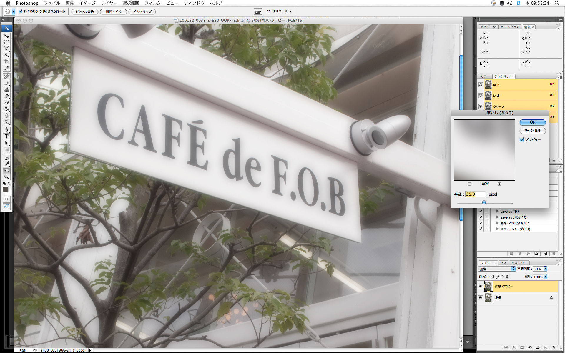 <b>「半径」を25.0ピクセルにするとこんな感じ。「ぼかし」を適用したレイヤーを透かすことで、ソフトフォーカス効果が出せる</b>