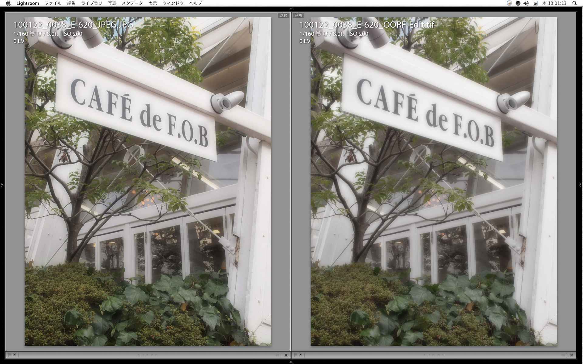 <b>左がオリジナルで右が真似っこ。「ぼかし」の具合が多少違うのと、ホワイトバランスも少しズレている</b>