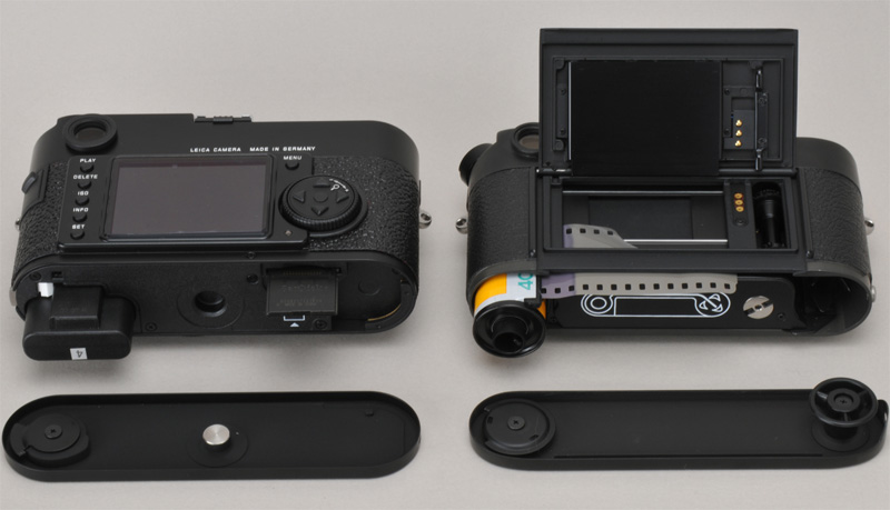 <b>左はM9、右はM6。M型ライカ伝統の底ブタ＝ベースプレートを外してメディアを交換する伝統はデジタルでも健在だ。さすがに裏ブタは開かないが</b>