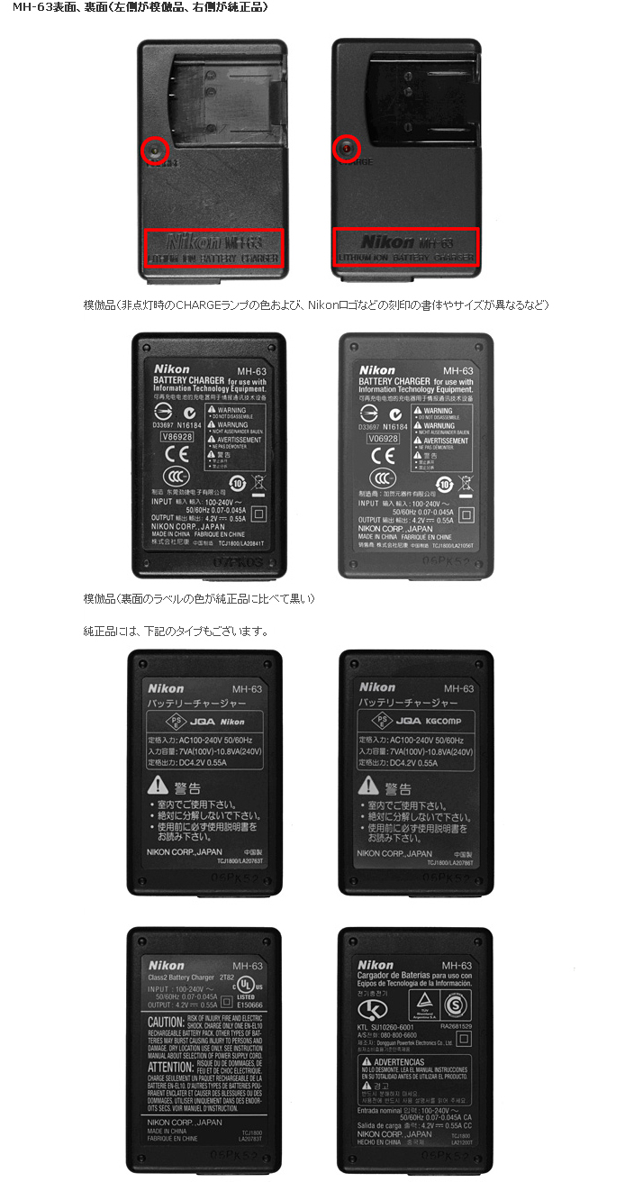 <b>バッテリーチャージャーMH-63の例（ニコン提供）</b>