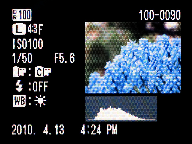 <b>再生時に「info」ボタンを押しているあいだだけ、ヒストグラムが表示される</b>