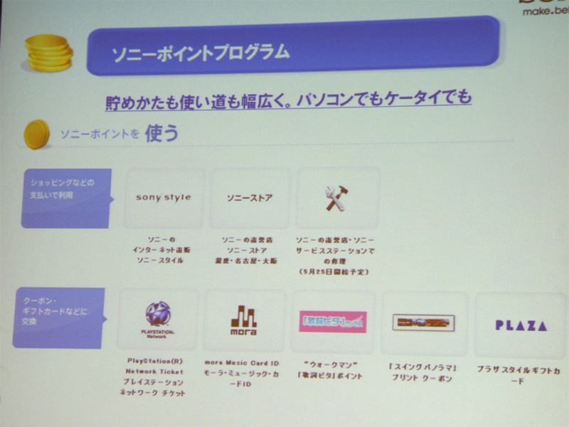 <b>ソニーポイントプログラムで利用できるサービスの一覧</b>